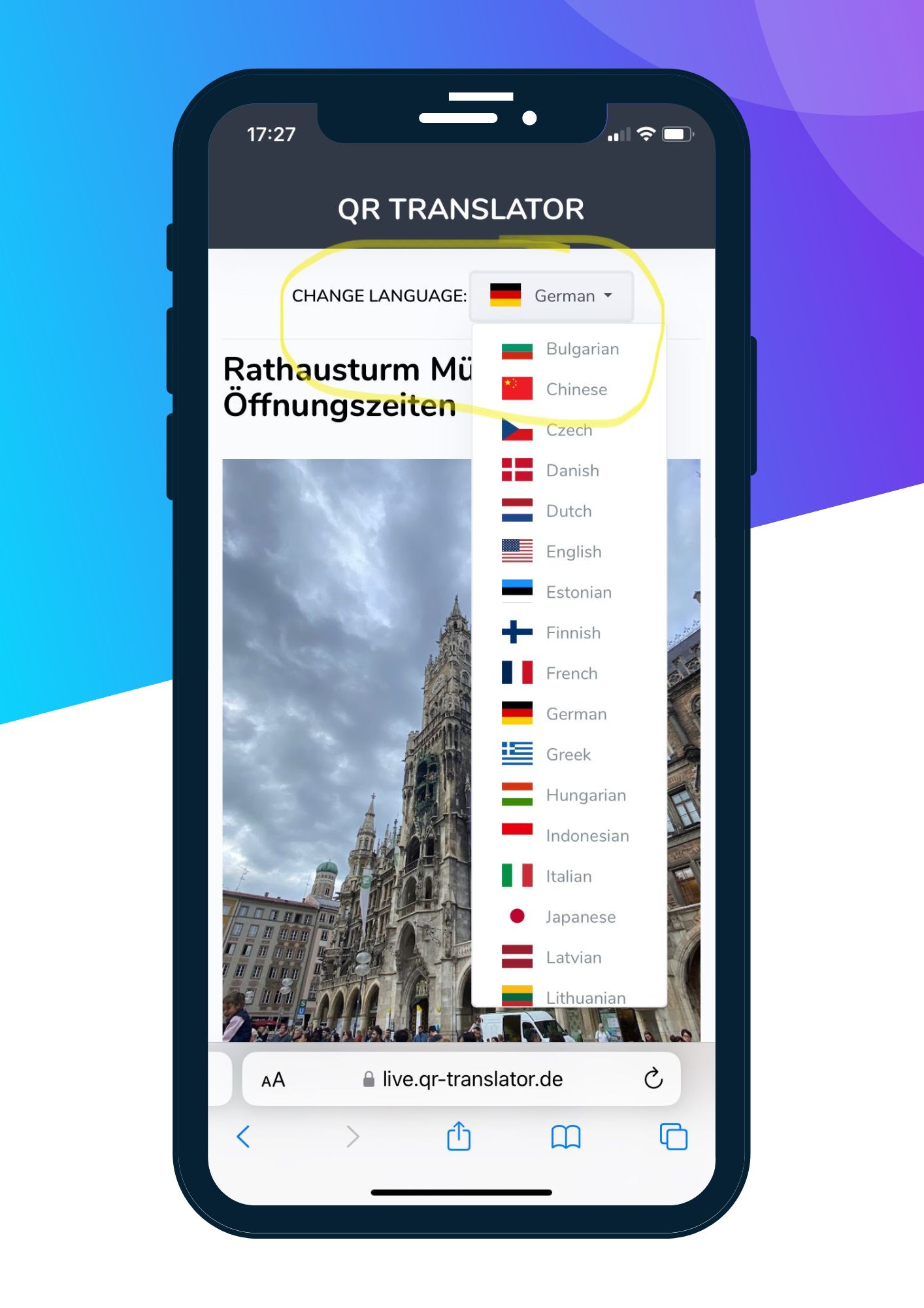 Arbeit in Ämtern und Rathäusern mit ausländischen Bürgern erleichtern. QR-Translator mit intelligentem QR-Code in 27 Sprachen
